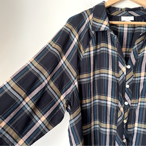 J. Jill Brushed Cotton Blend Soft Bias Trim Plaid Button Up Classic Shirt Fall - Picture 4 of 9